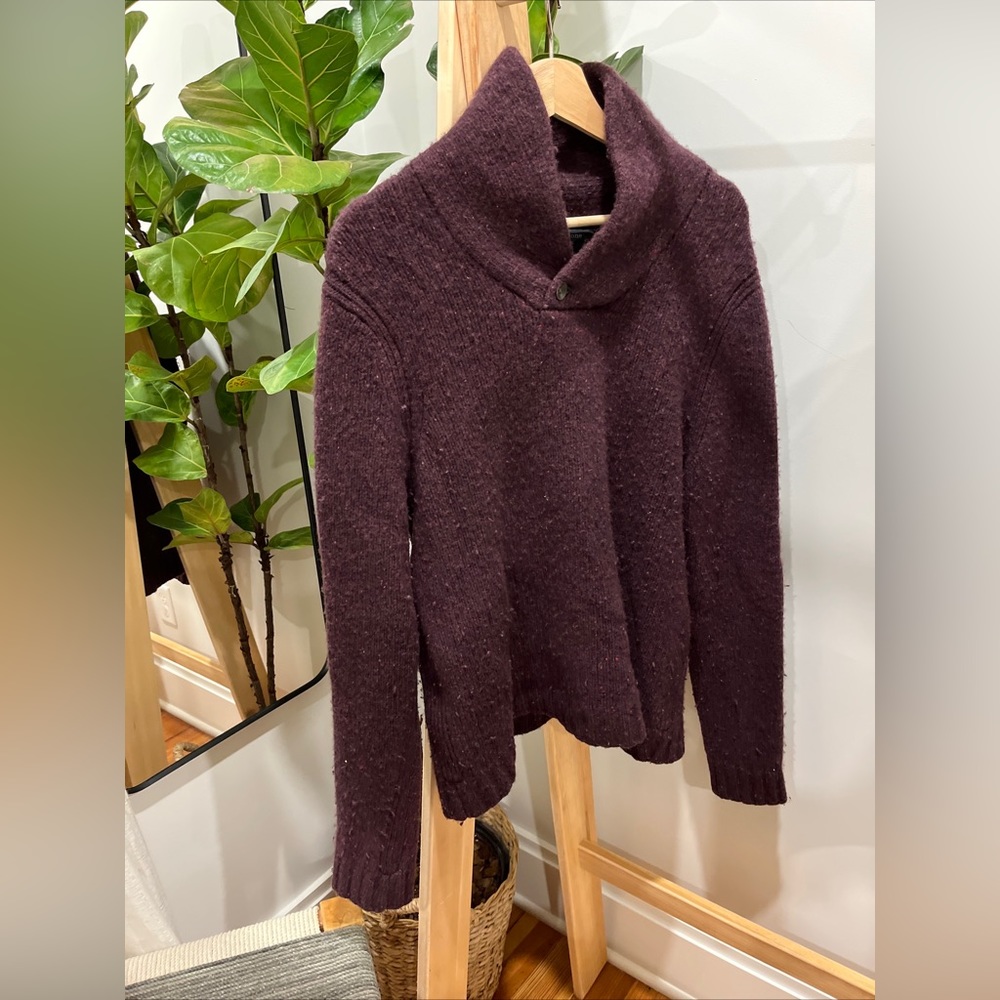 Rag And Bone Sweater Button Soft Wool Oversized Knit Burgundy Maroon Xl